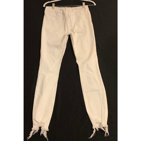 Express Womens Distressed White Skinny Jeans Stretch Mid Rise Ankle Y2K Size 0 - Picture 7 of 9